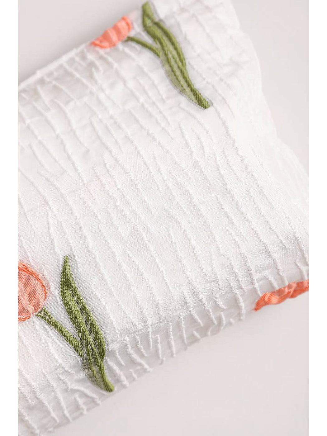 Cosbai - Tulip Embroidered Textured Cosmetic Bag