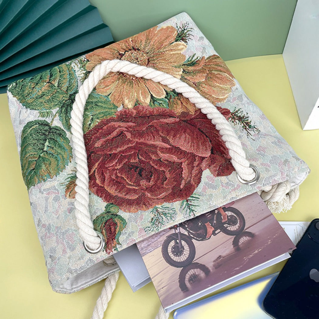 Cosbai - Red Peony Flowers Tote Bag - Charming & Durable