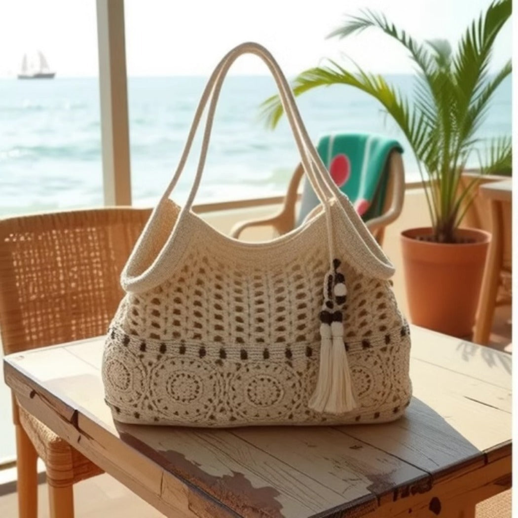 Cosbai - Boho Crochet Shoulder Bag With Zipper