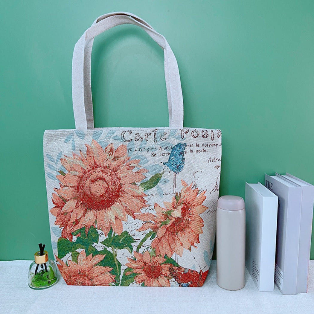 Cosbai - Sunflower and Butterfly Tote Bag - Durable