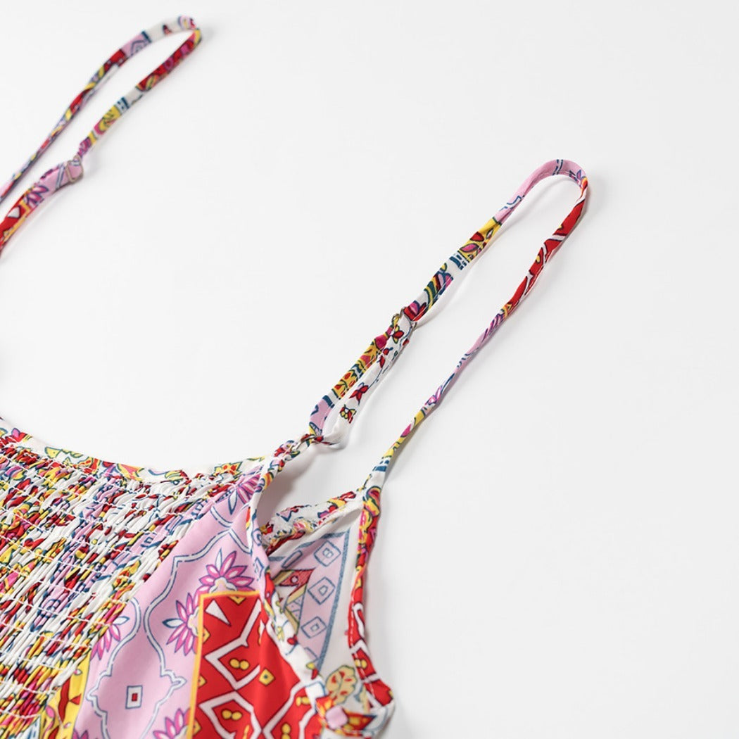 Troposa - Boho Print Top And Pants Set - Colorful & Chic