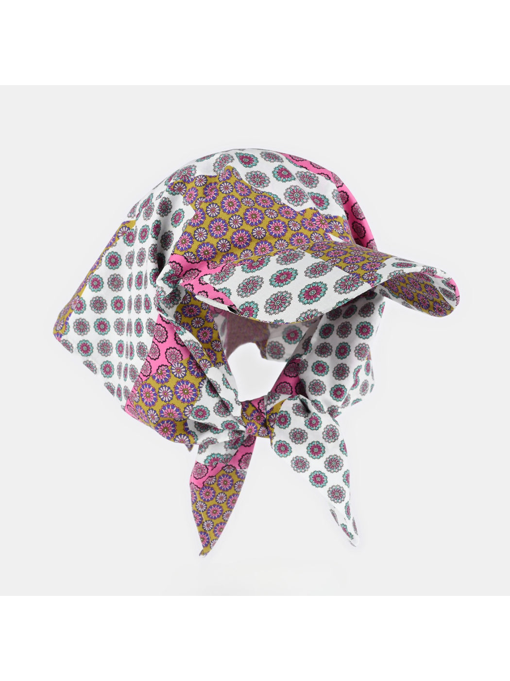 Close-up of Haila floral tie back vintage visor cap highlighting the floral pattern
