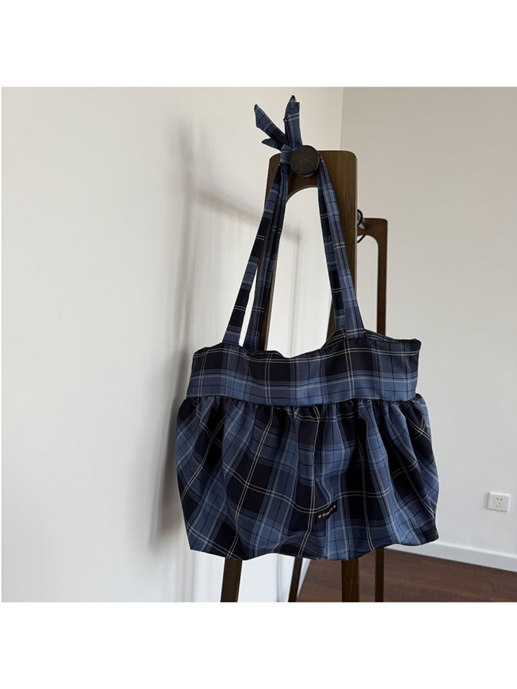 Cosbai Retro Plaid Shoulder Bag angled front view showing plaid design