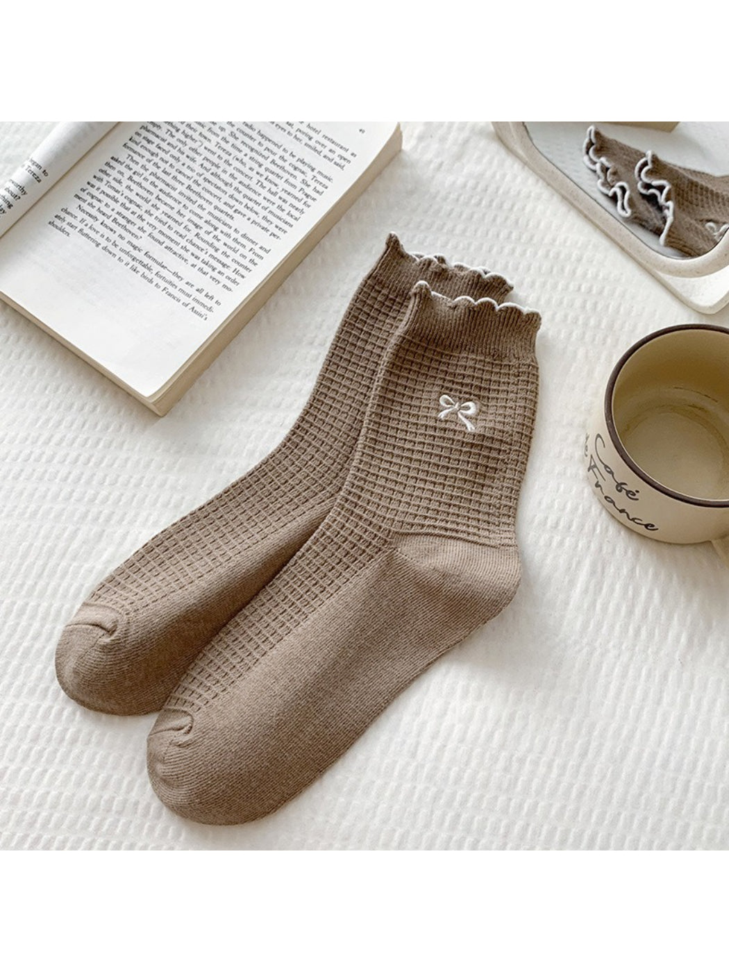 Rufia - Embroidered Bow Waffle Crew Socks product image 9