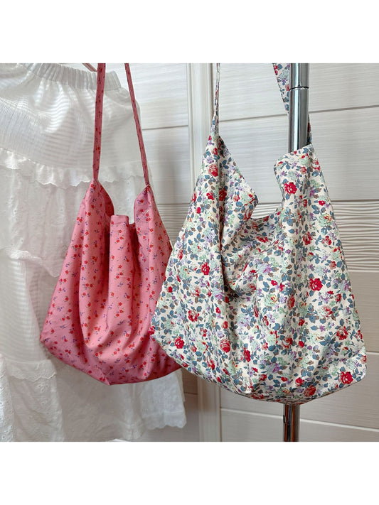 Cosbai - Soft Floral Print Slouchy Shoulder Tote Bag