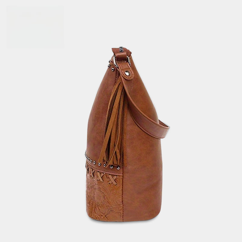 Cosbai - Vintage Floral Beaded Handbag with Tassels & Zipper