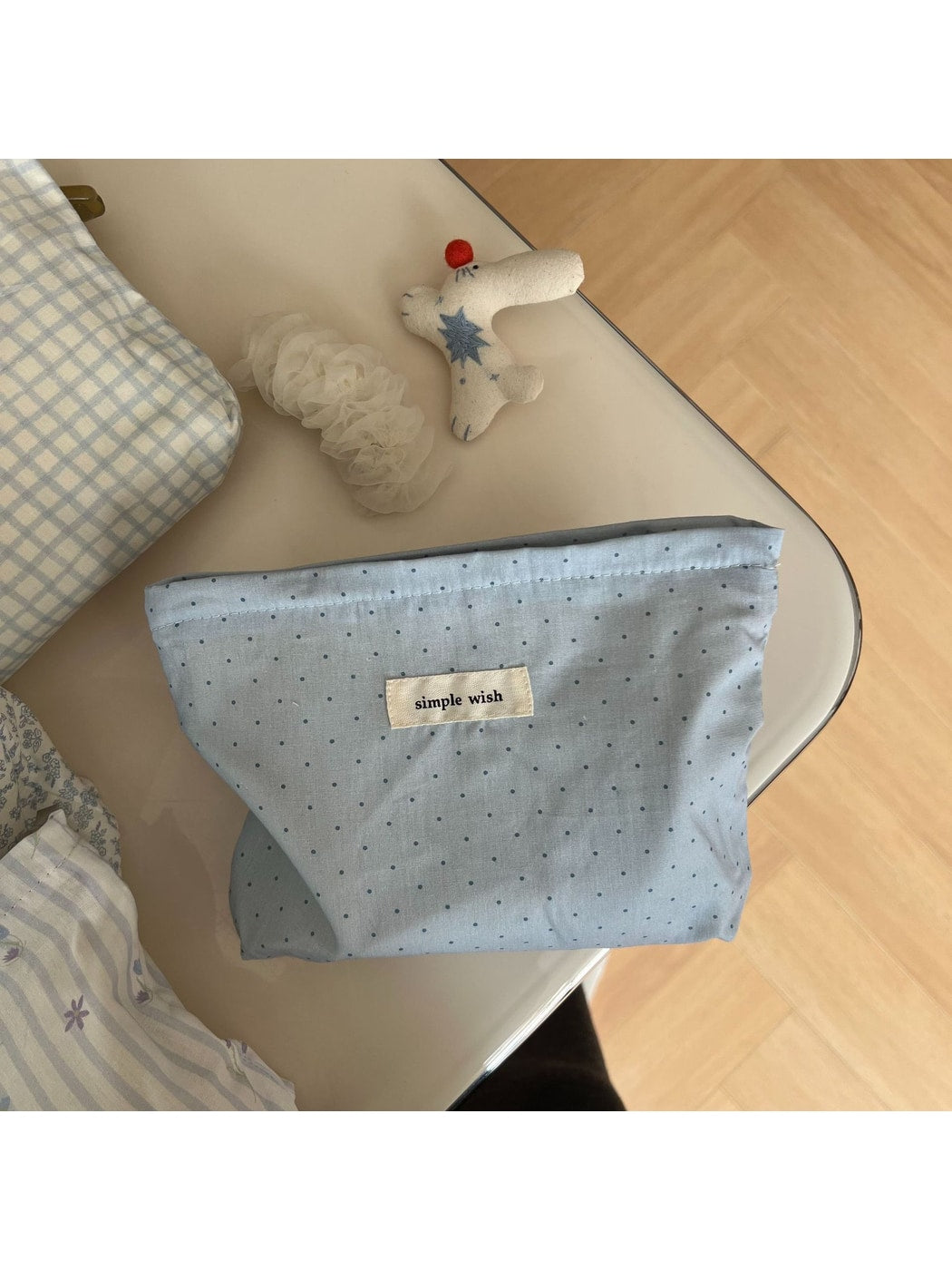 Cosbai - Blue Tones Plaid and Floral Makeup Bag