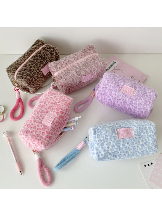 Cosbai Plush Leopard Print Cosmetic Storage Bag product photo 2
