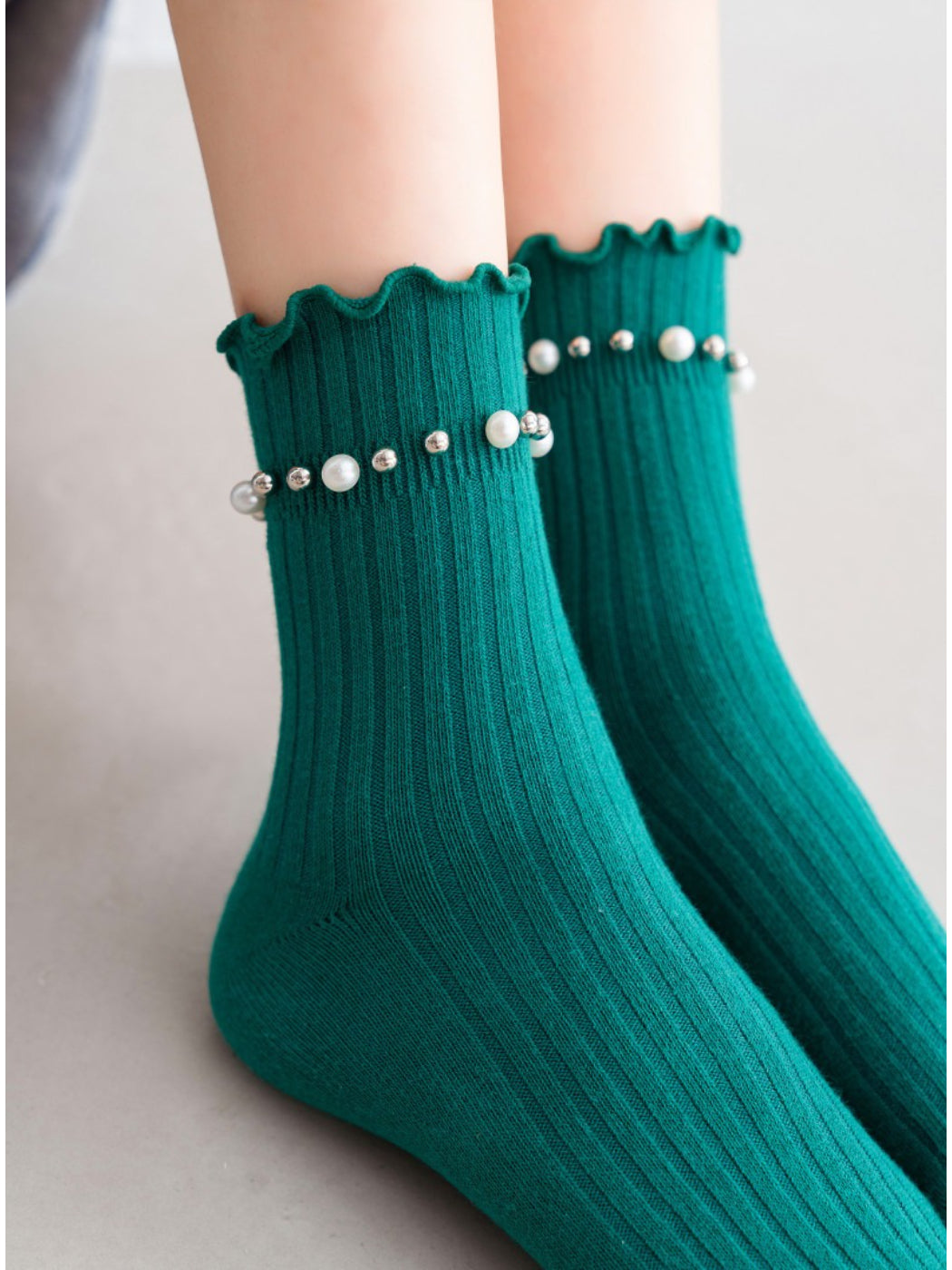 Rufia - Beaded Trim Ribbed Crew Socks product image 11