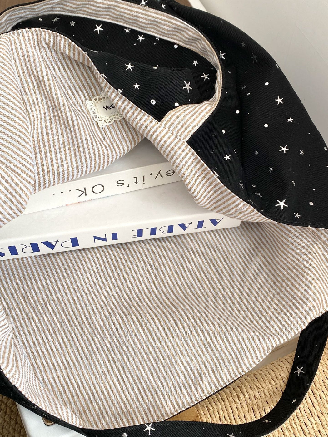Cosbai Star Print Soft Shoulder Tote showing and fabric lining