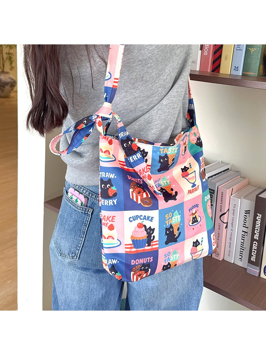 Cosbai - Cute Cat Dessert Print Casual Crossbody Bag