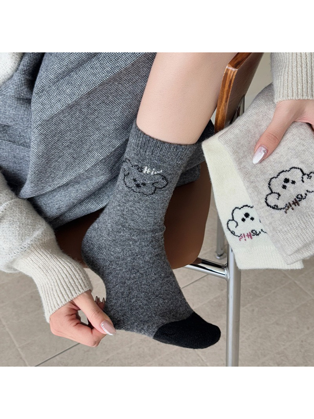 Rufia - Cute Bear Face Crew Socks