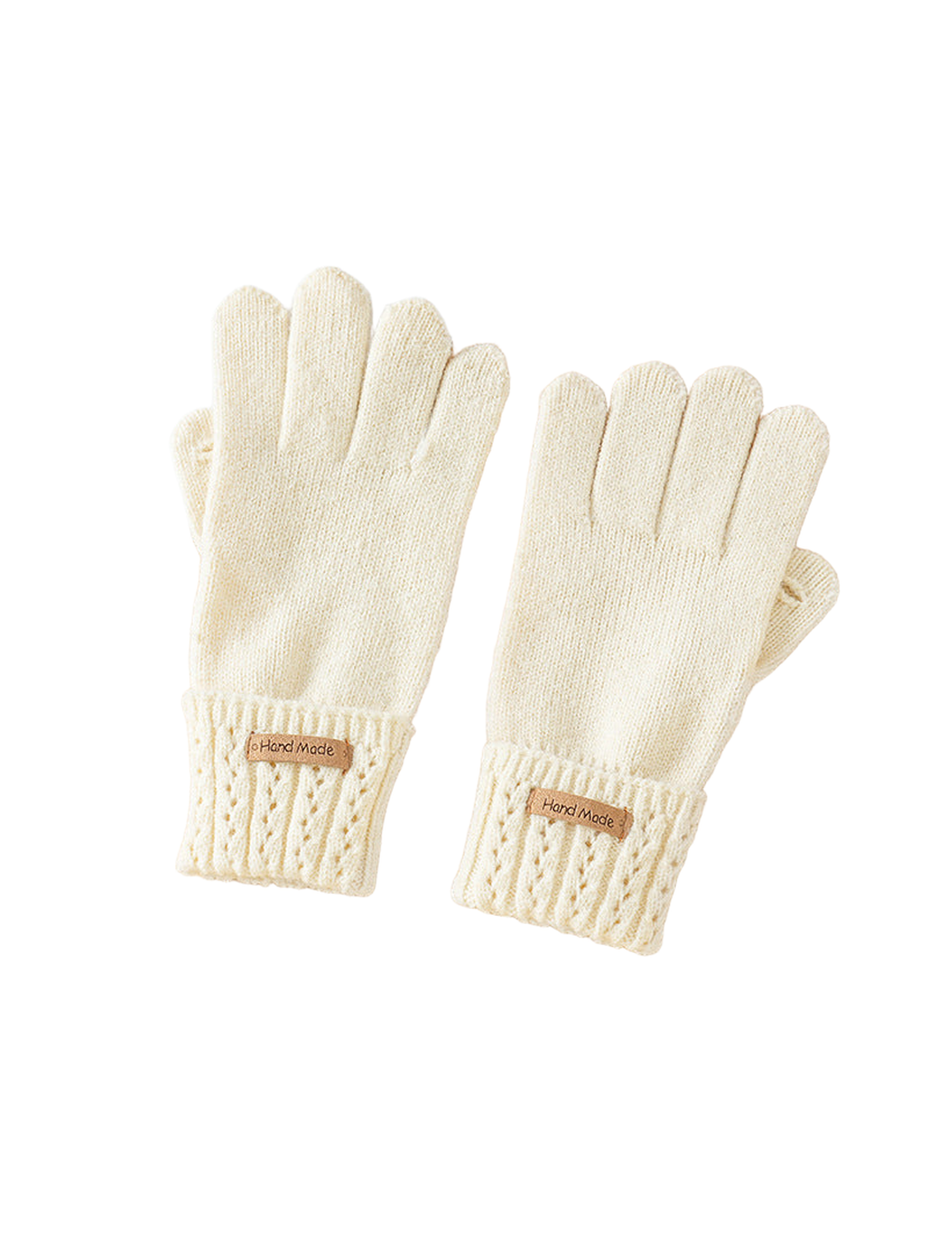 Ivory knit gloves with wide eyelet-pattern cuffs