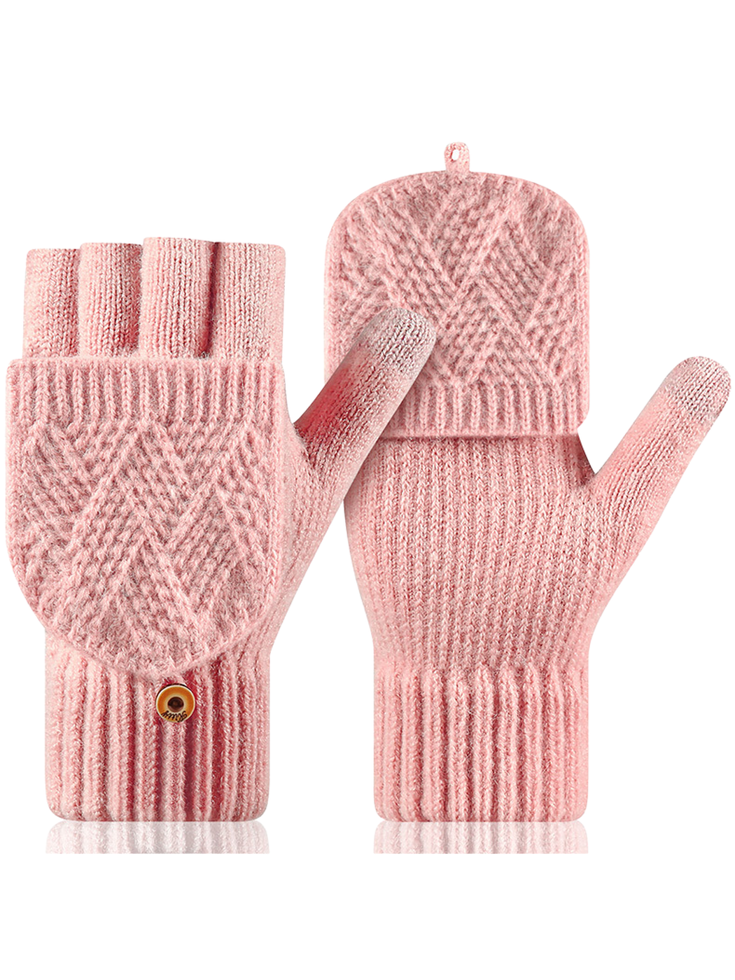 Pink convertible fingerless gloves with fold-over mitten flaps