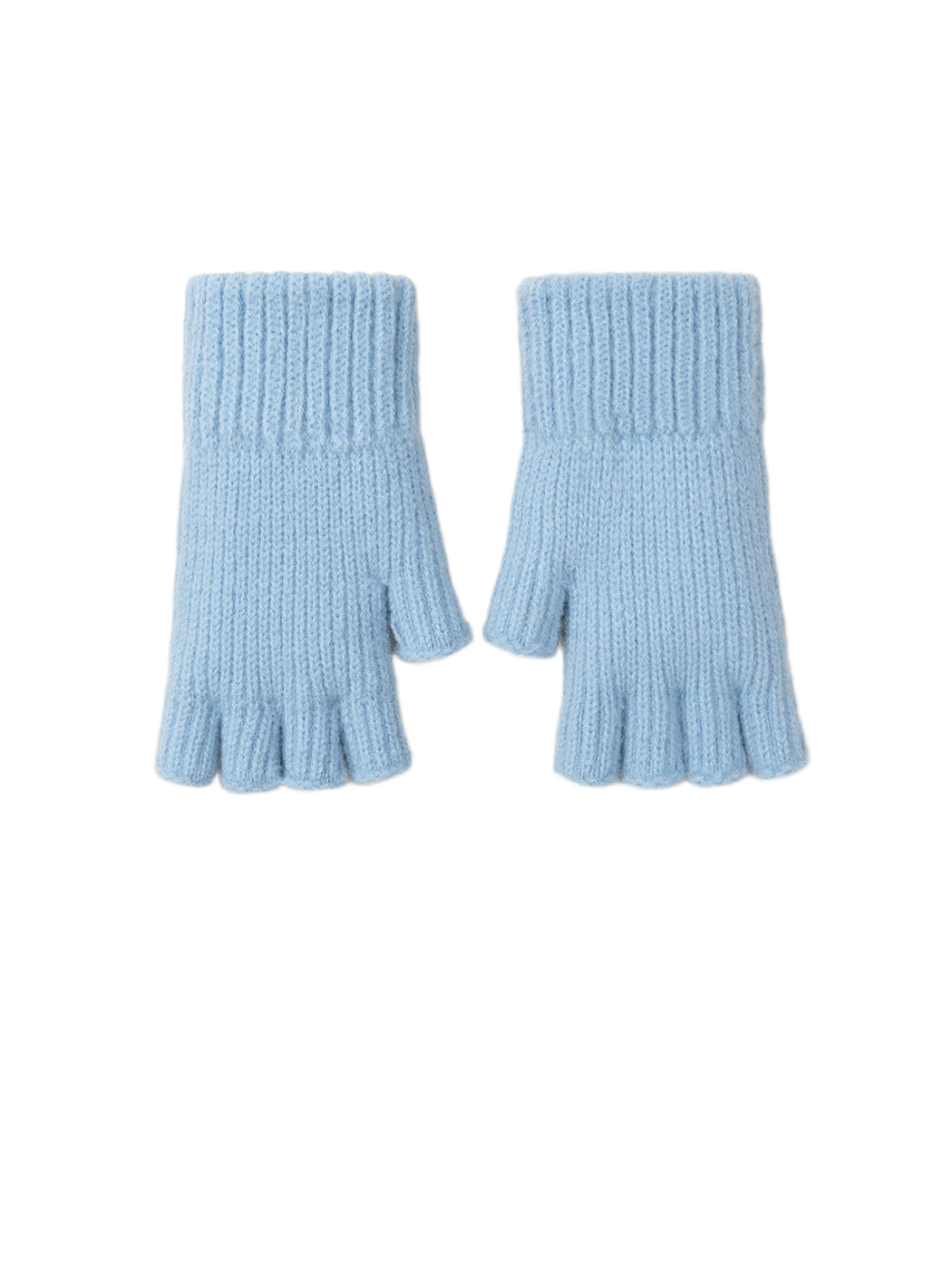 Light blue solid-color fingerless gloves, front view