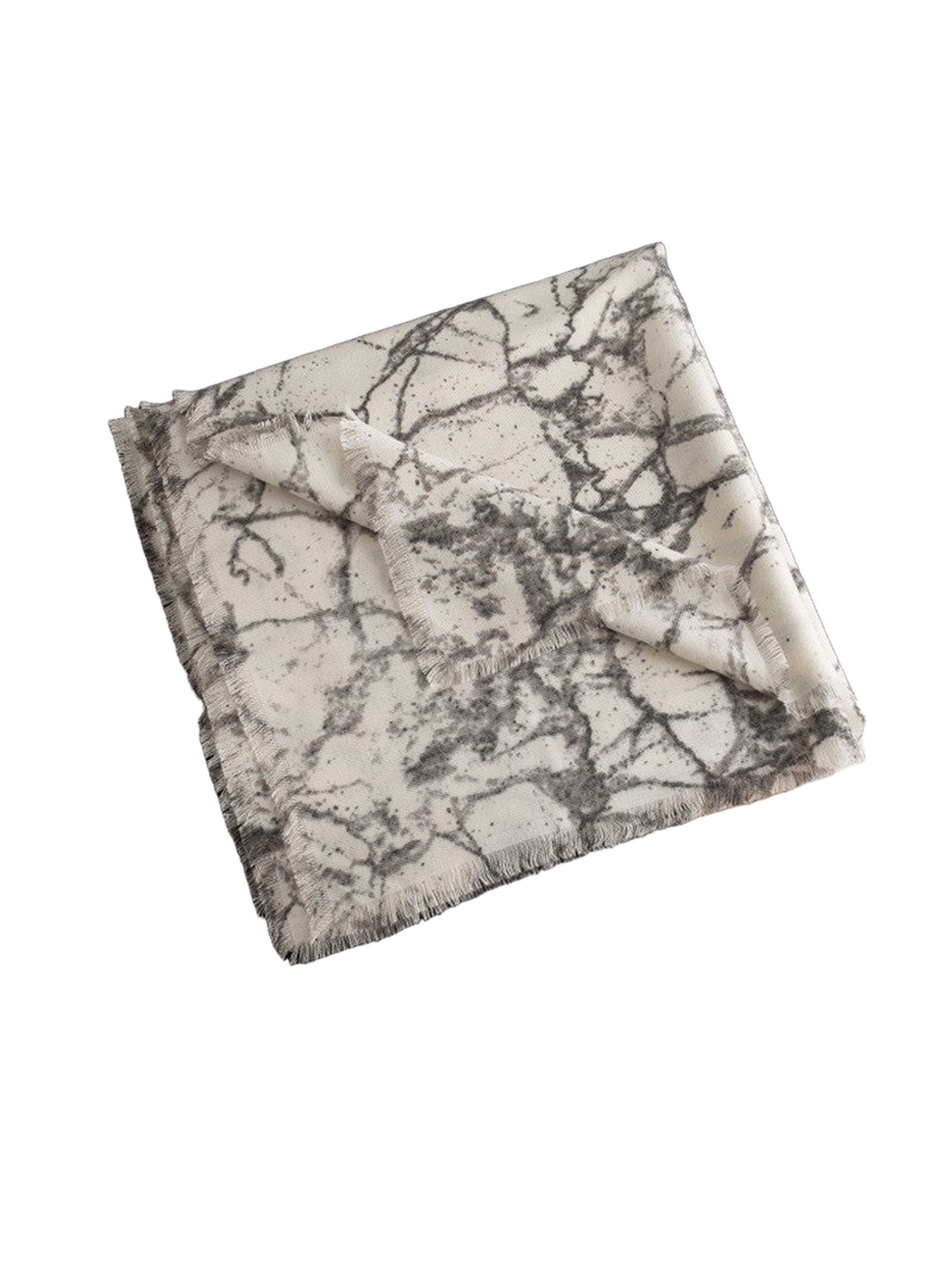 Black Gray abstract-print scarf with short fringed edges