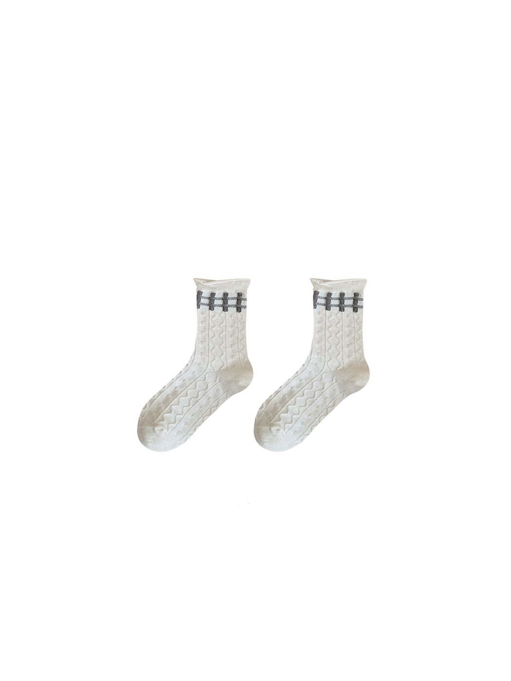 Cable crew socks with a raised cable-like texture