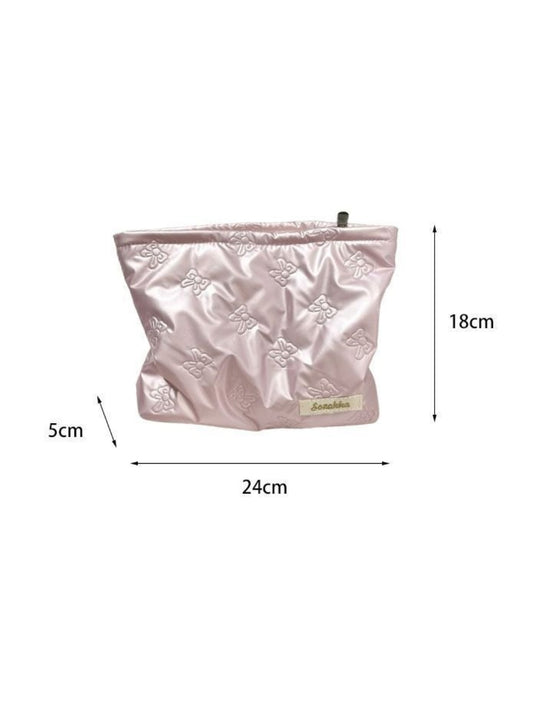 Cosbai – Quilted Cosmetic Bag with Bowknot Print