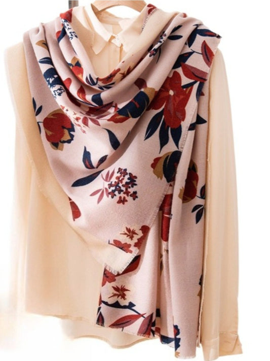 Scarvii - Elegant Winter Floral Print Scarf & Shawl