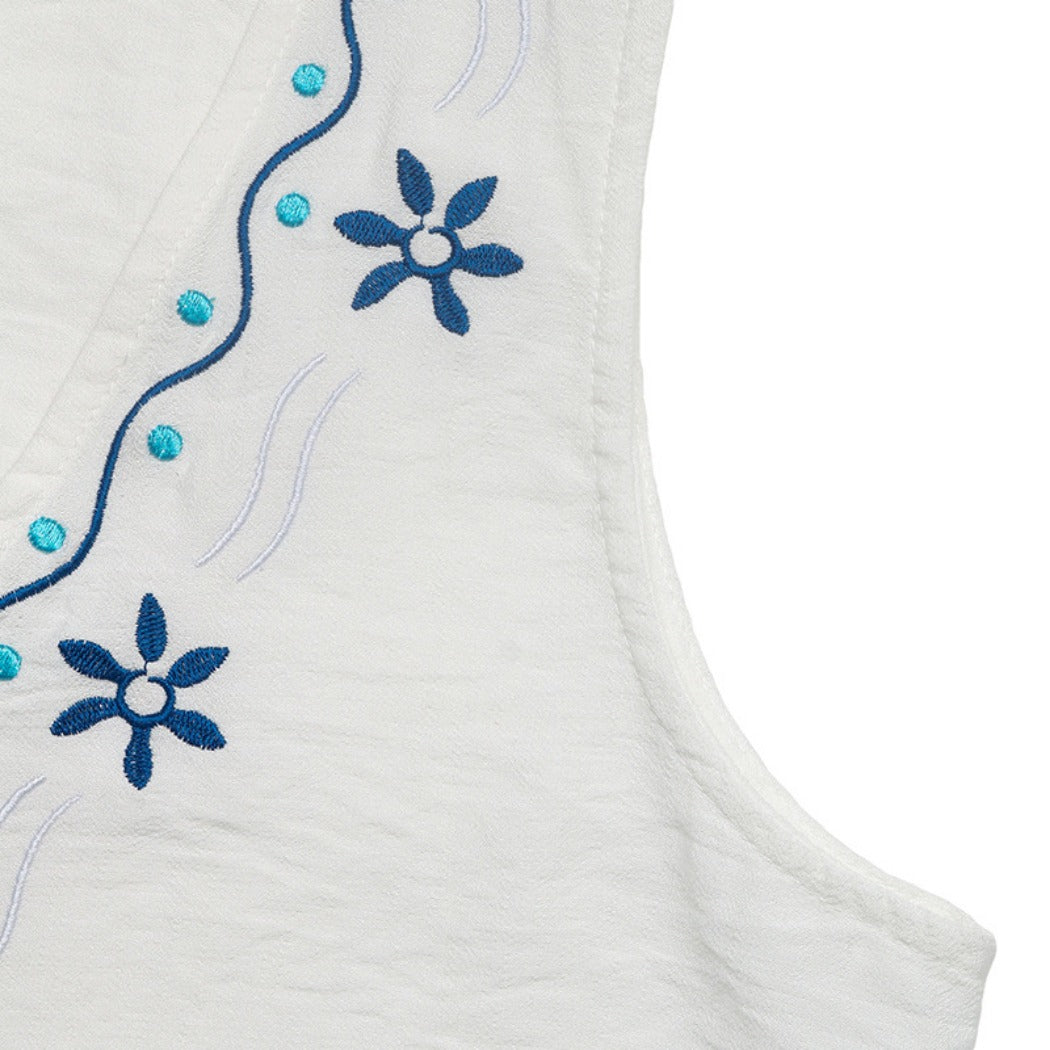 Troposa - Boho White Embroidered Lounge Top and Short Set