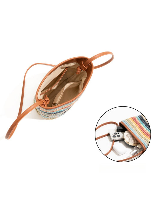 Cosbai - Playful Rainbow Striped Color-Block Bucket Bag