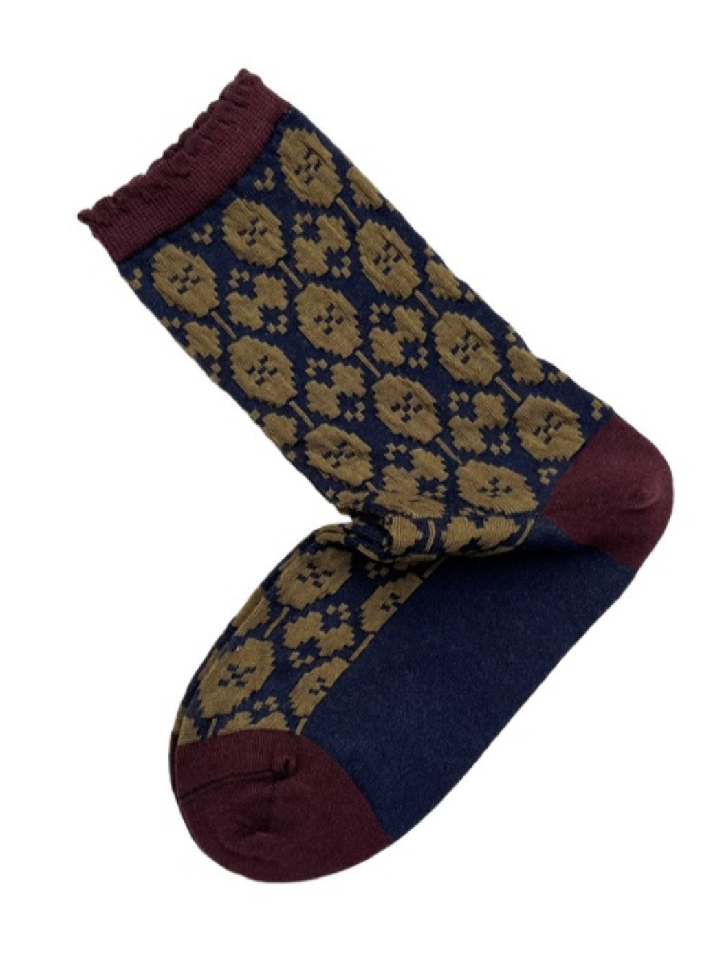 Rufia - Retro Mid-Calf Socks with Embossed Flowers