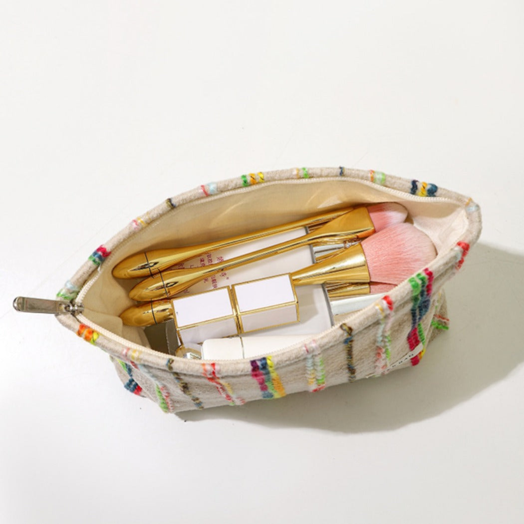 Cosbai - Beige Boho Crochet Makeup Pouch With Zipper