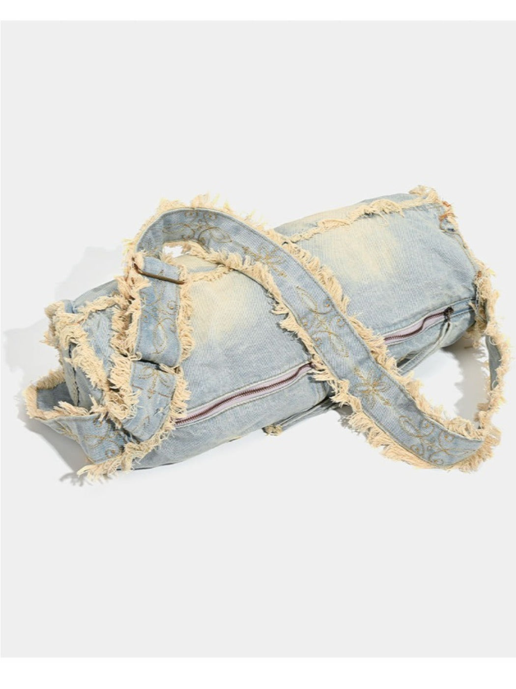 Cosbai - Large-capacity Washed Denim Bag with Shoulder Strap