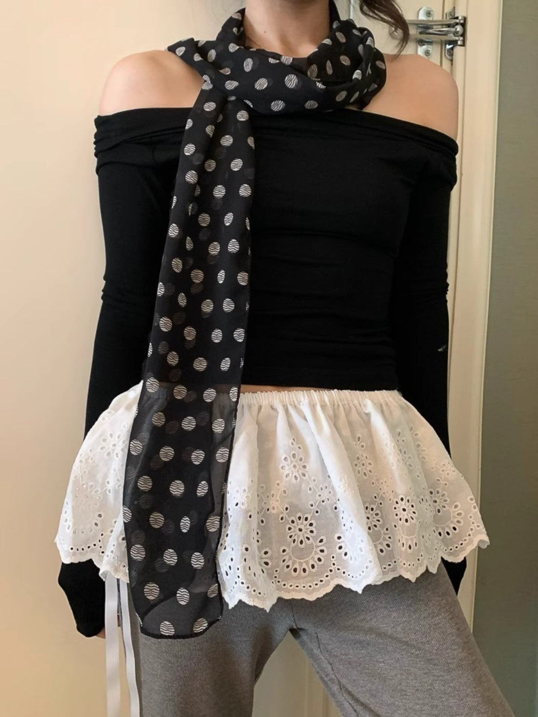 Scarvii - Polka Dot Sheer Skinny Scarf