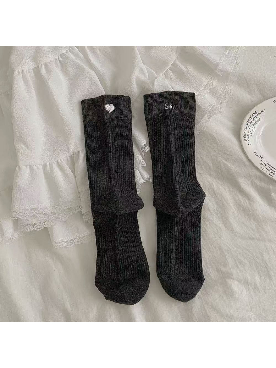 Rufia - Soft Rib Heart Detail Crew Socks