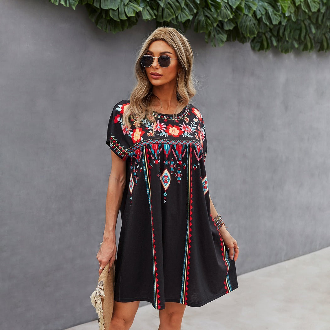Troposa - Flowy Boho Print Dress for Everyday Wear