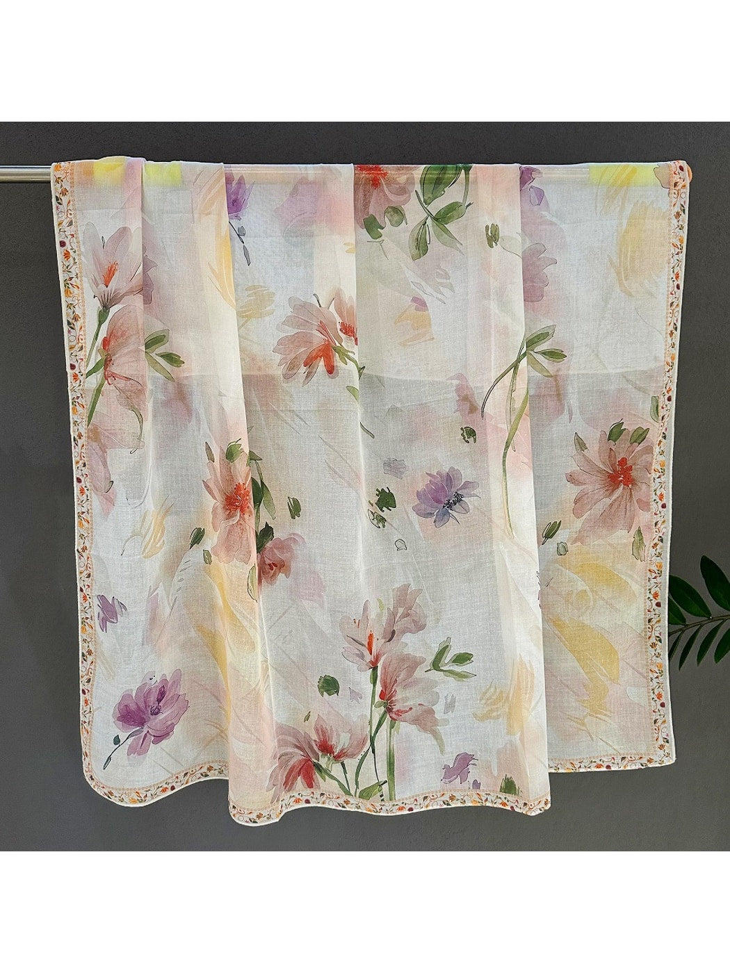 Scarvii - Soft Tone Floral Border Print Square Scarf