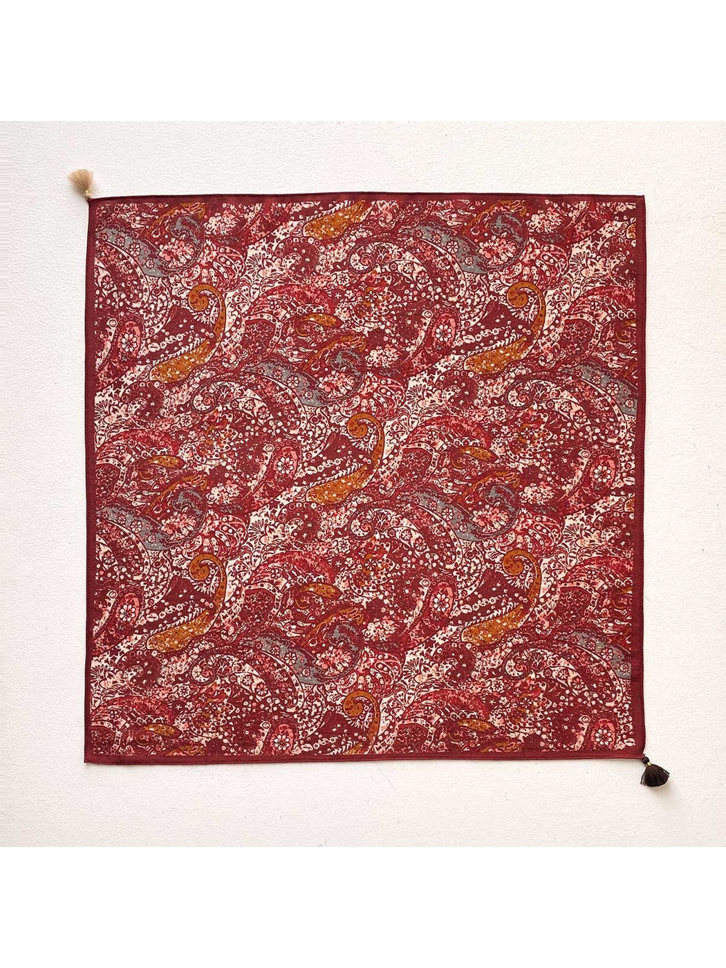 Scarvii - Bright Paisley Print Tassel Trim Square Scarf
