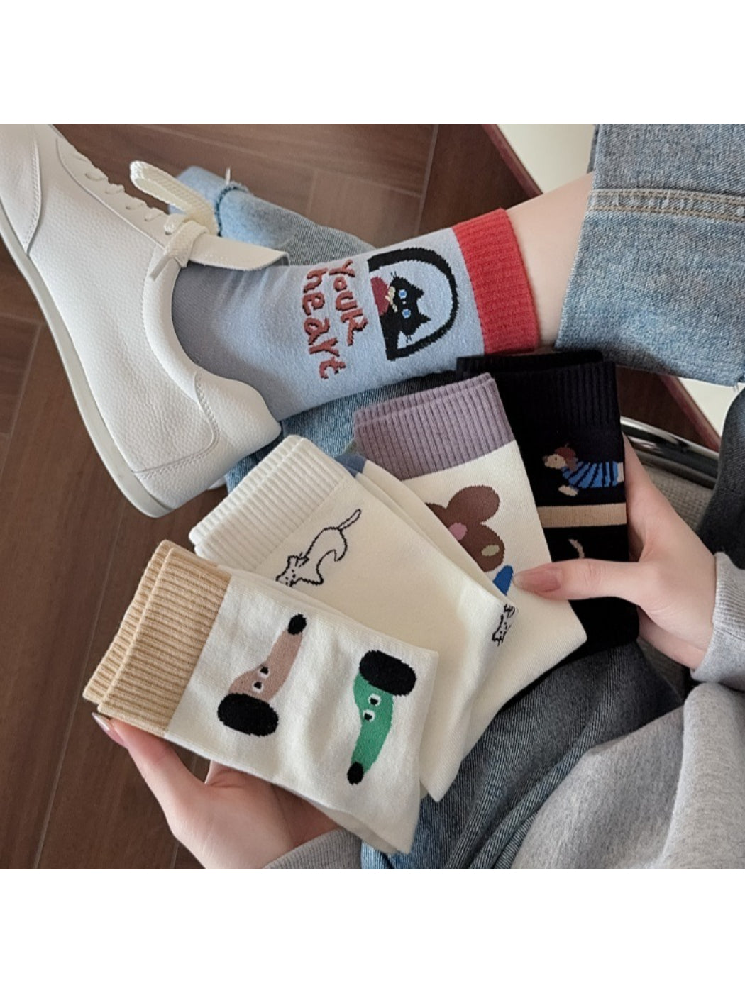 Rufia - Color Block Animal Face Crew Socks product image 8