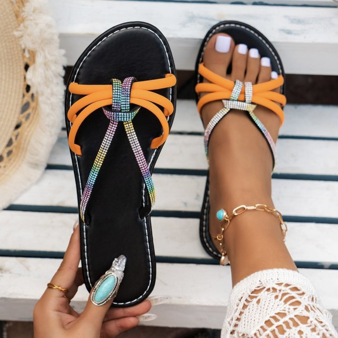 Sado Flat Rhinestone Sandals alternate product view