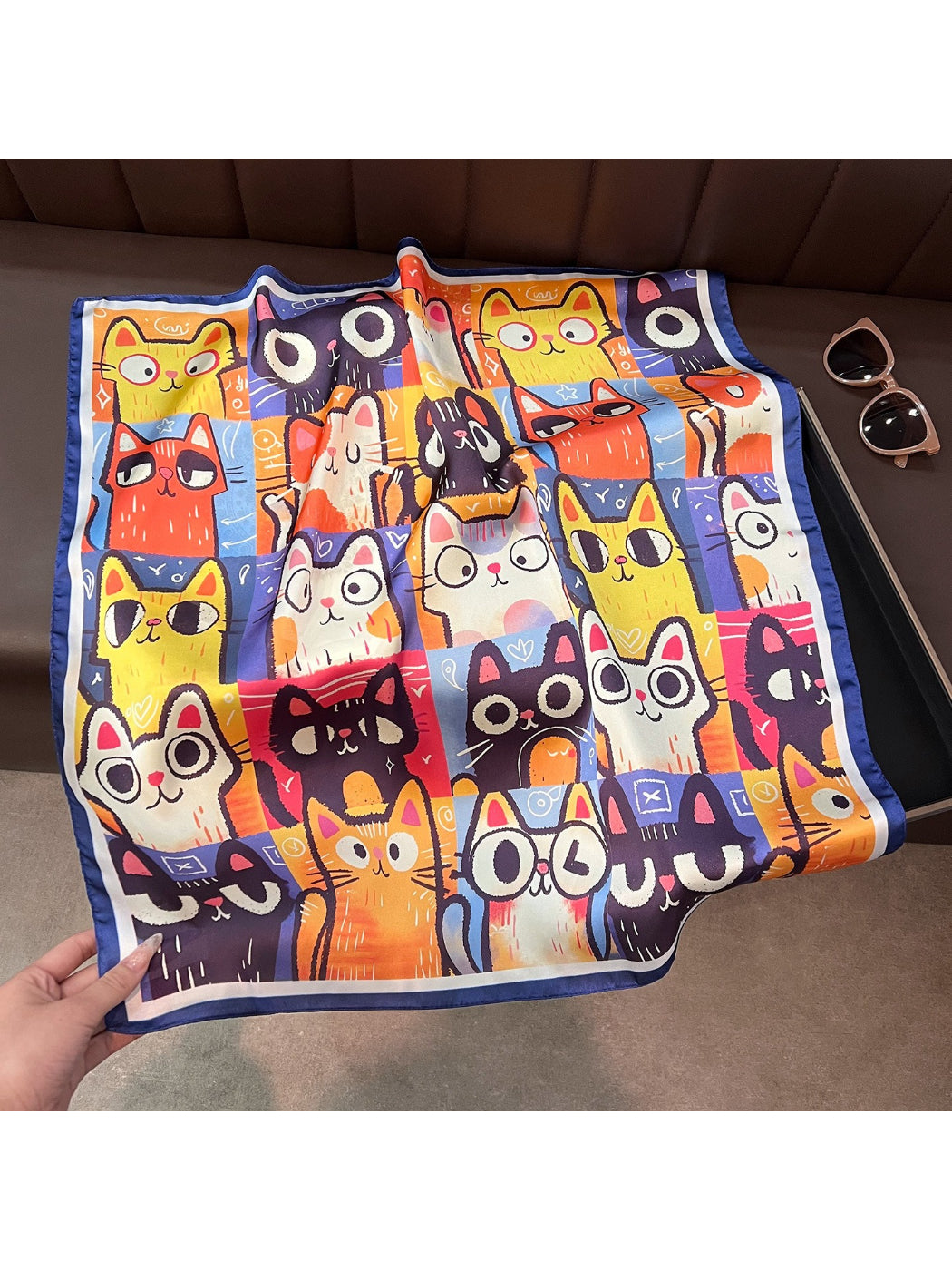 Scarvii Cute Cat Print Square Scarf