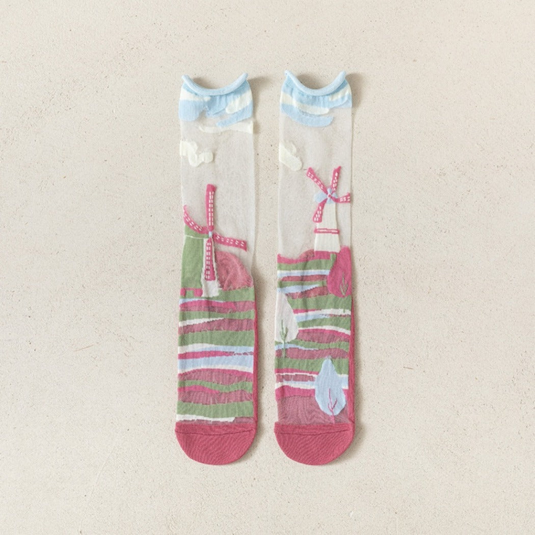 Rufia- Artistic Pattern Sheer Summer Socks