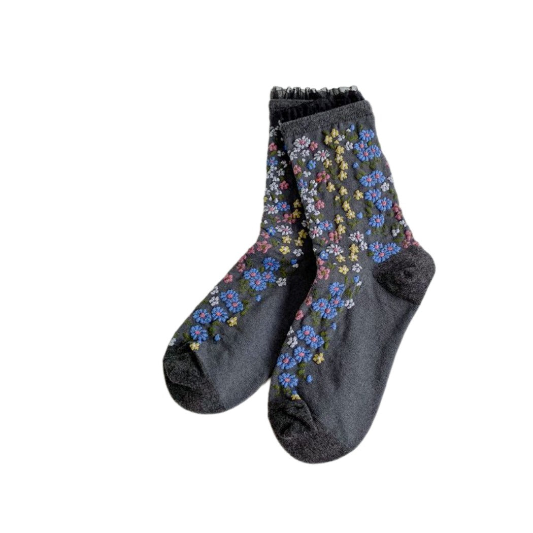 Rufia - Floral Lace Mid-calf Socks - Delicate & Vintage