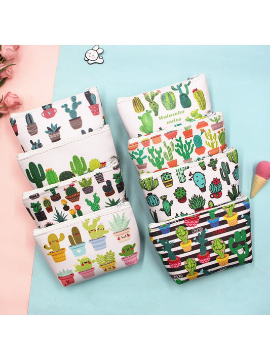Cosbai - Cartoon Cactus Print Everyday Coin Purse