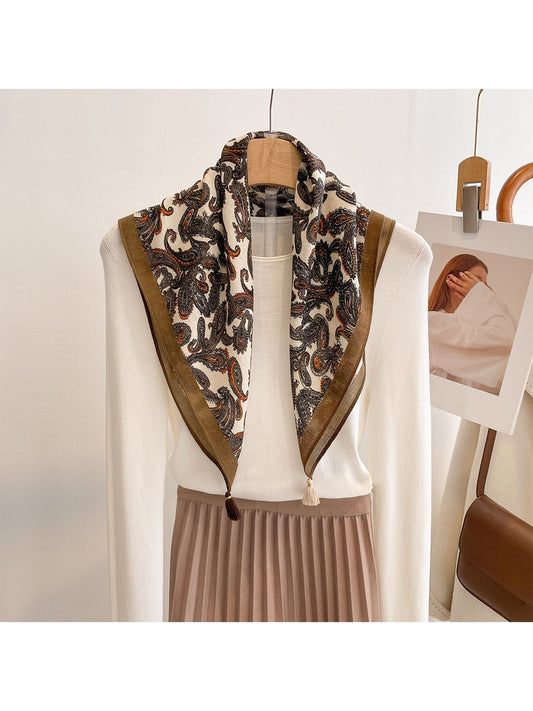 Scarvii - Bordered Paisley Pattern Fashion Square Scarf