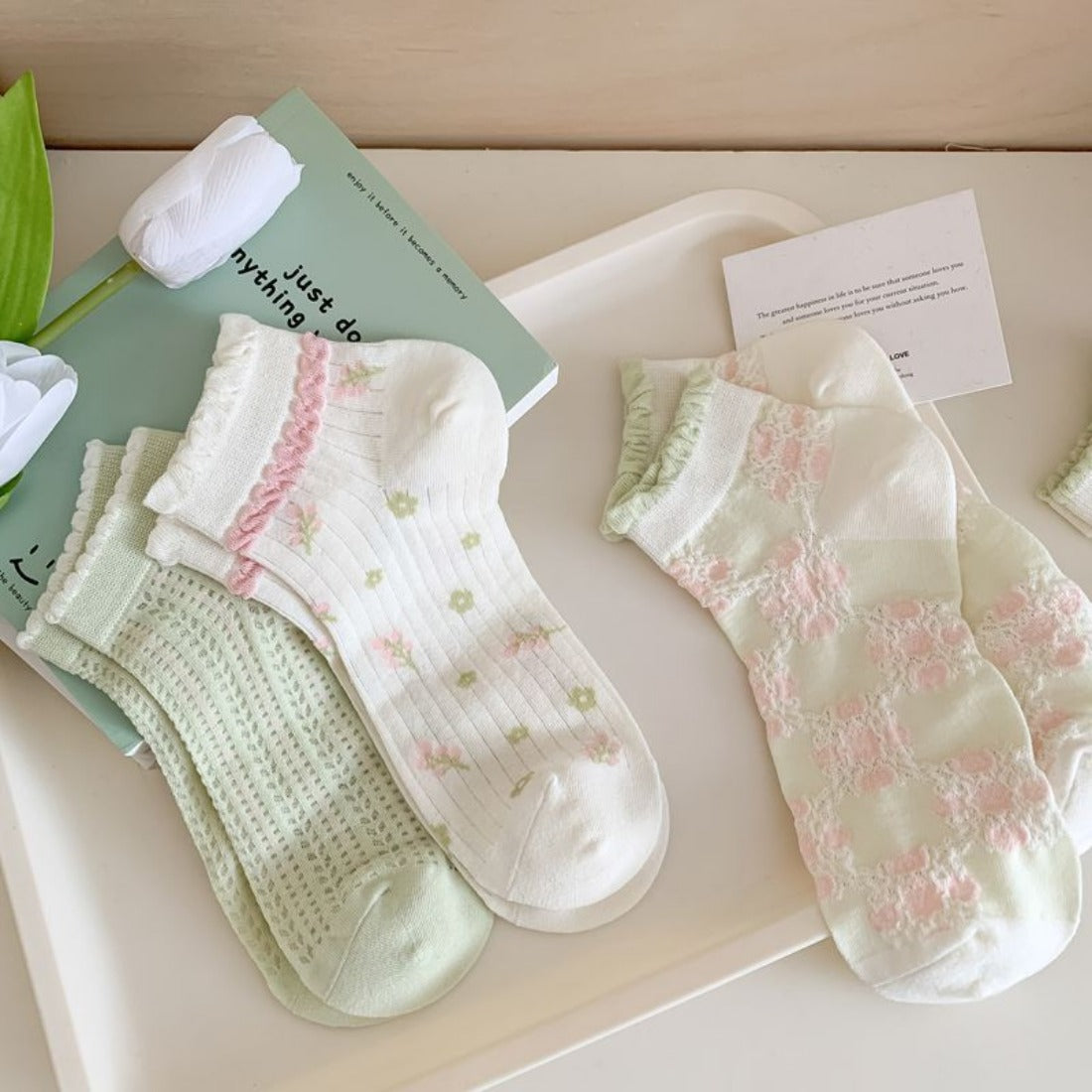 Rufia - Pastel Green & Pink Summer Ankle Socks