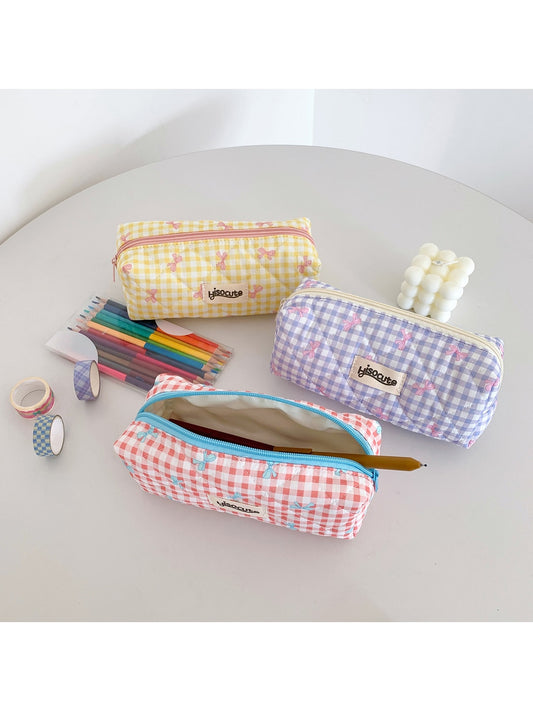 Cosbai Plaid Bow Print Zipper Makeup Pouch Bag product image
