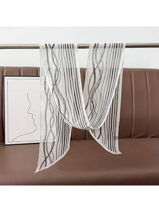 Scarvii - White Chain Pattern Narrow Long Scarf
