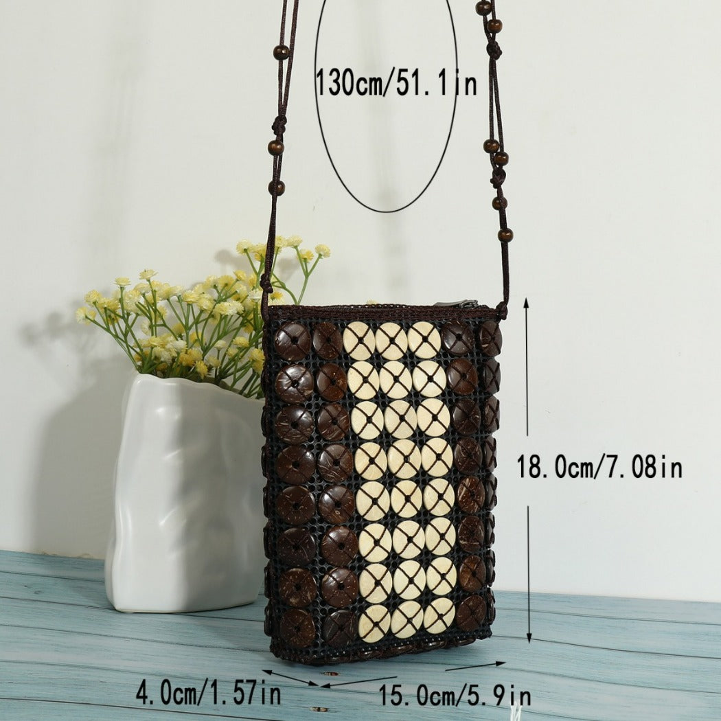 Cosbai - Boho Beaded Square Crossbody Bag With Zipper