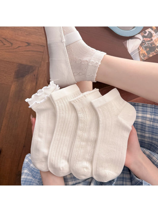 Rufia - Multiple Texture Designs White Ankle Socks
