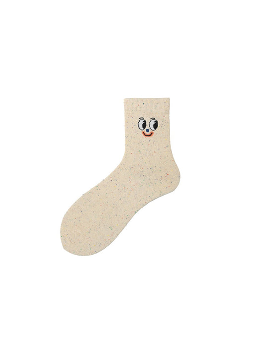 Rufia - Heathered Cartoon Face Pattern Crew Socks