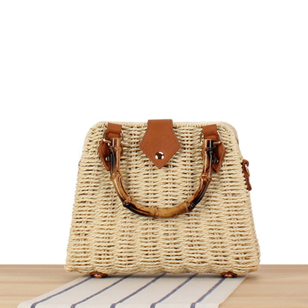 Cosbai - Vintage Woven Bag With Handles And Adjustable Strap