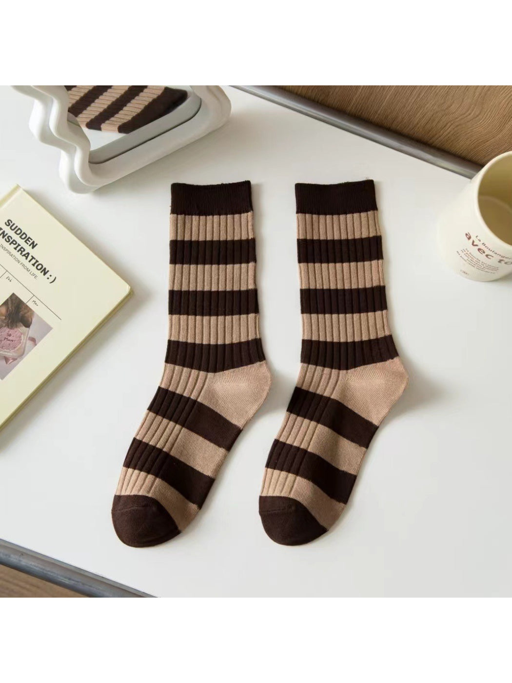 Rufia - College Style Wide Stripe Crew Socks