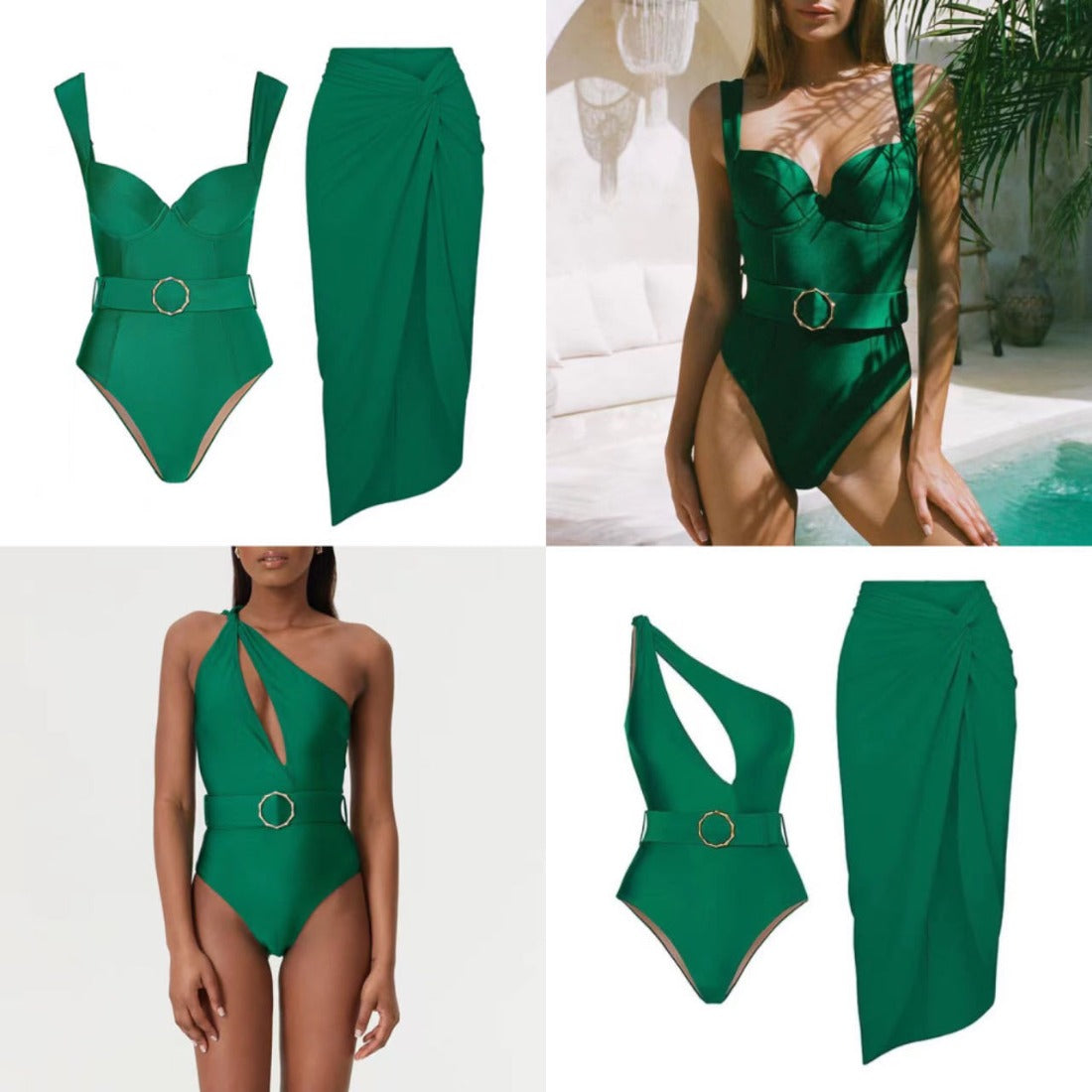 Secy - Green Sexy One-Piece Swimsuit Set