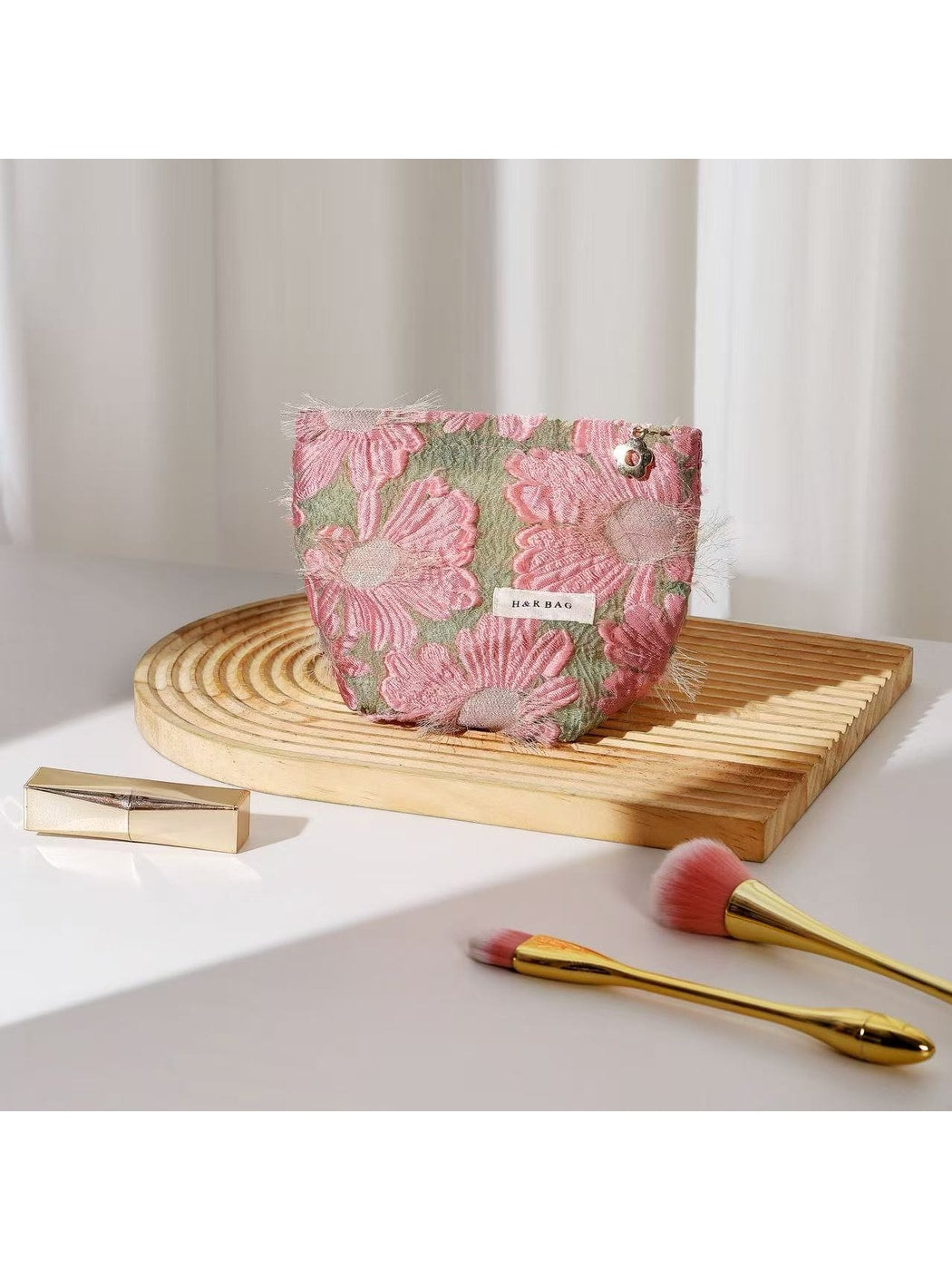 Cosbai - Floral Cosmetic Pouch with Textured Flower Bag